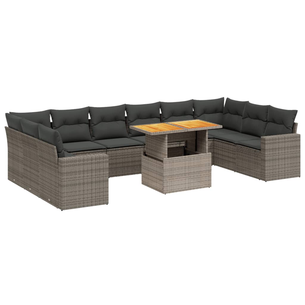 11-dijelni set vrtnih sofa od poliratana s jastucima sivi