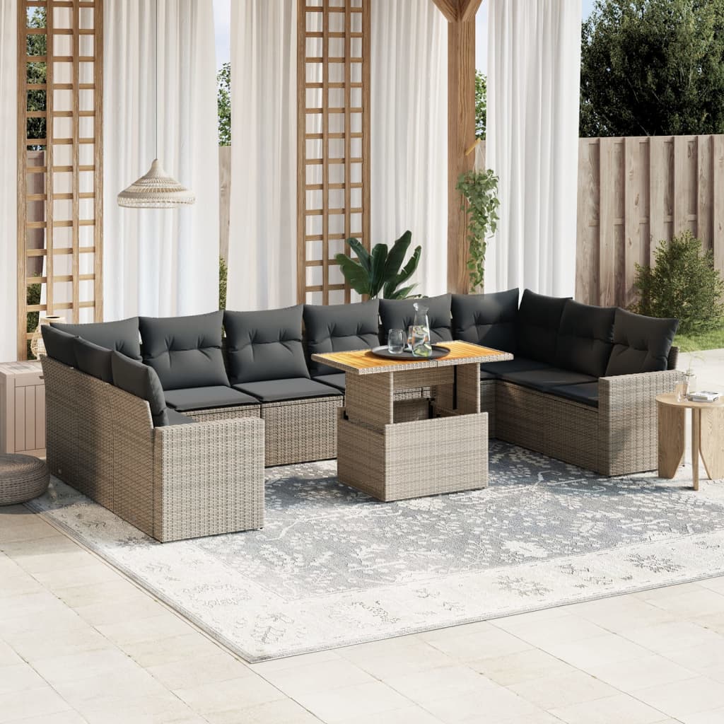 11-dijelni set vrtnih sofa od poliratana s jastucima sivi