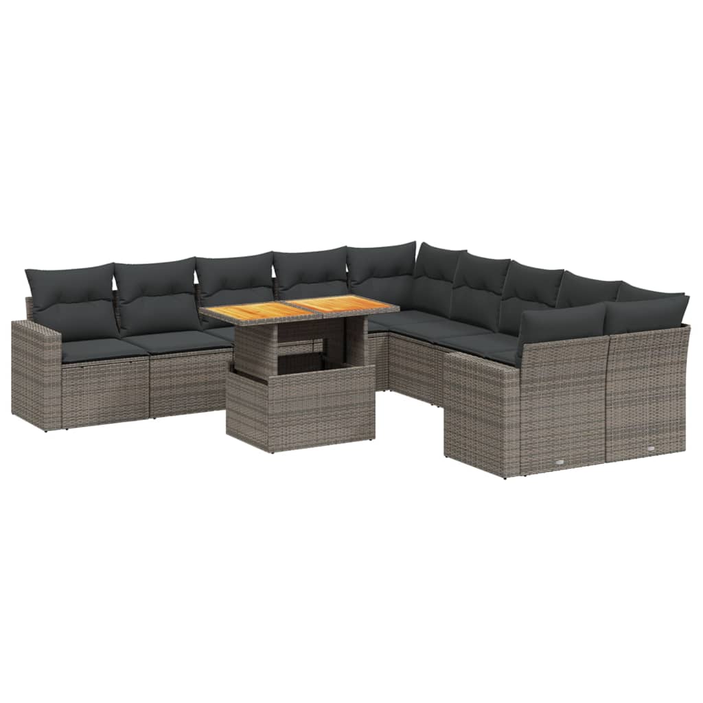 11-dijelni set vrtnih sofa od poliratana s jastucima sivi