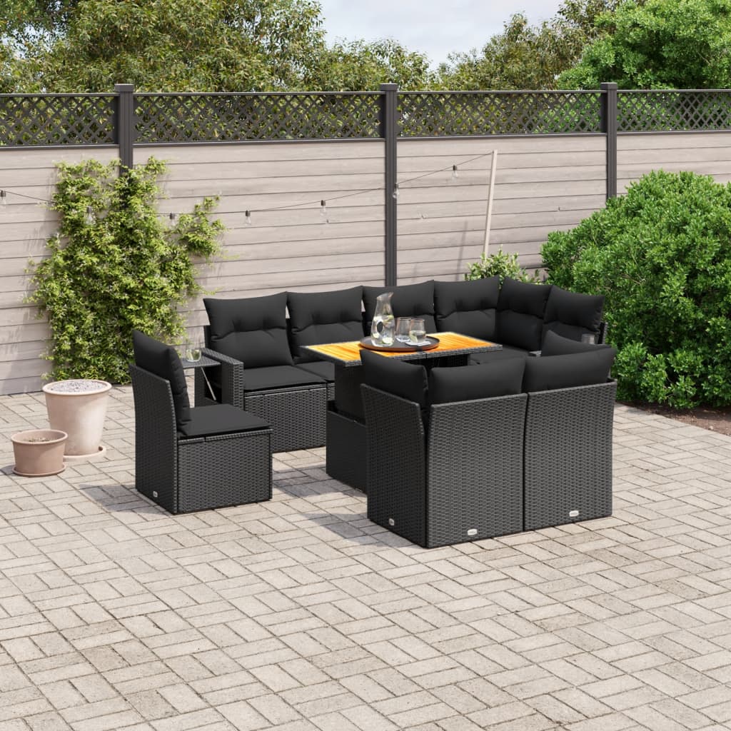 9-dijelni set vrtnih sofa s jastucima crni od poliratana