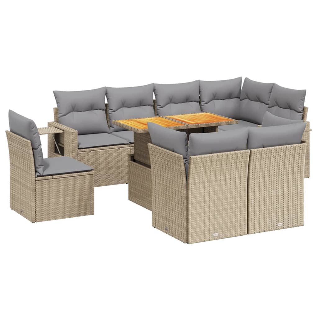 9-dijelni set vrtnih sofa s jastucima bež od poliratana