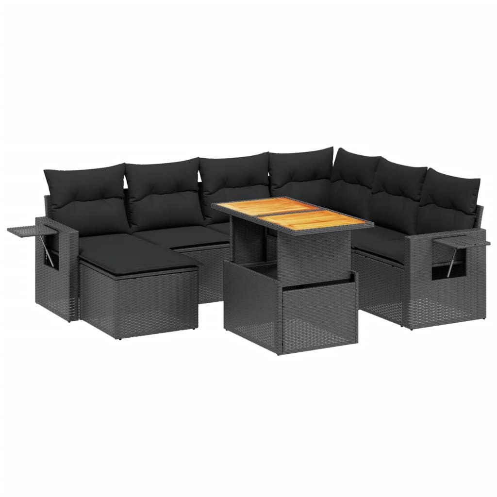 8-dijelni set vrtnih sofa od poliratana s jastucima crni