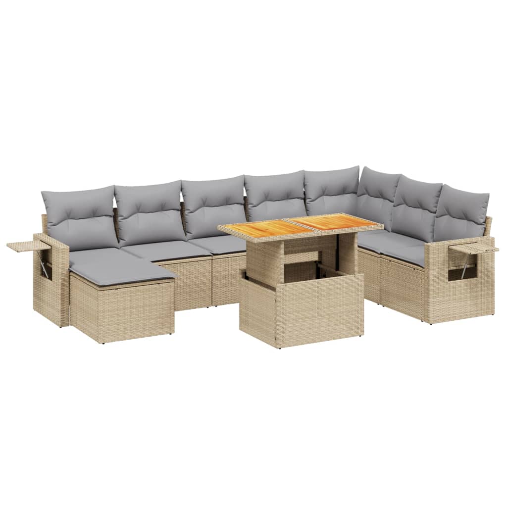 9-dijelni set vrtnih sofa s jastucima bež od poliratana
