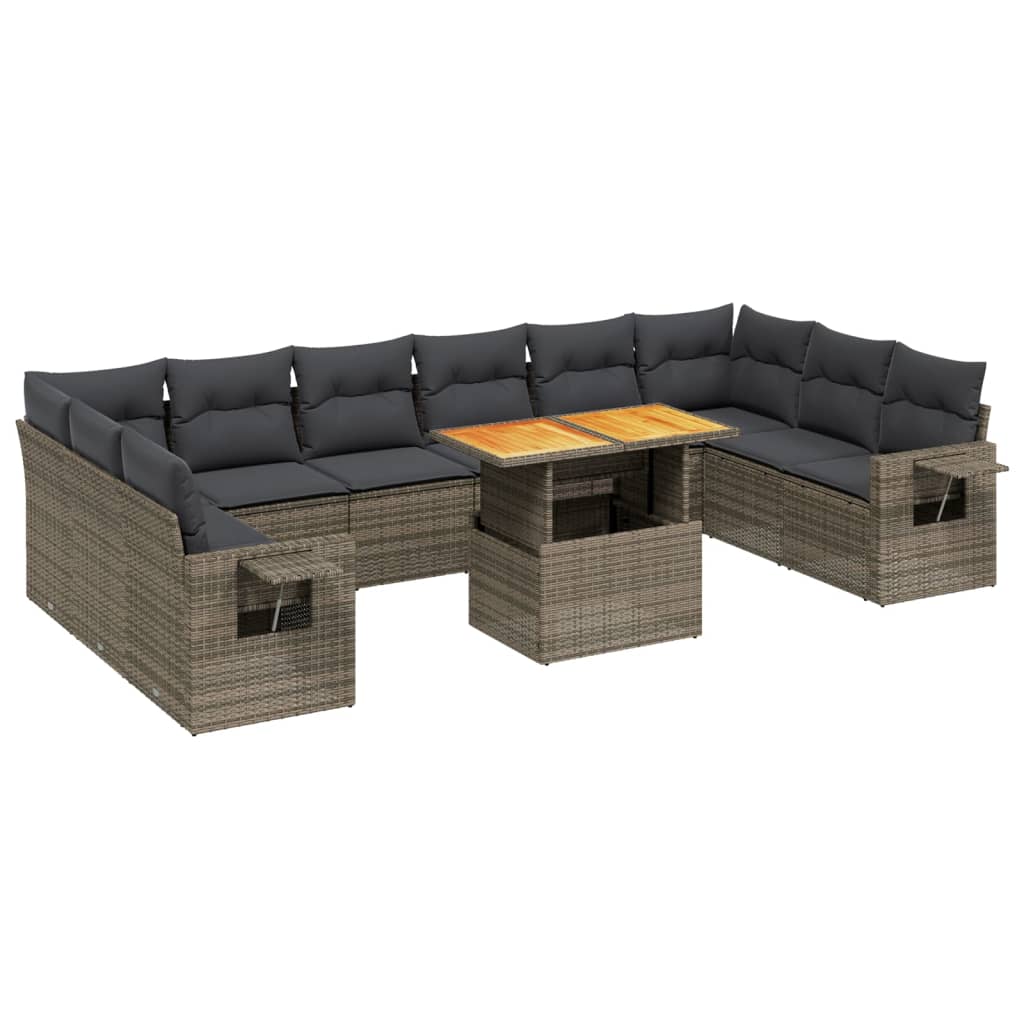 11-dijelni set vrtnih sofa od poliratana s jastucima sivi