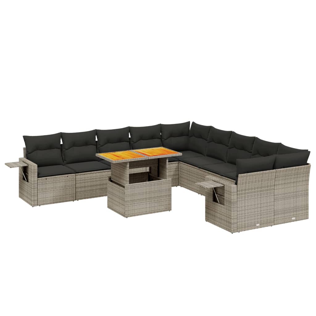 11-dijelni set vrtnih sofa od poliratana s jastucima sivi