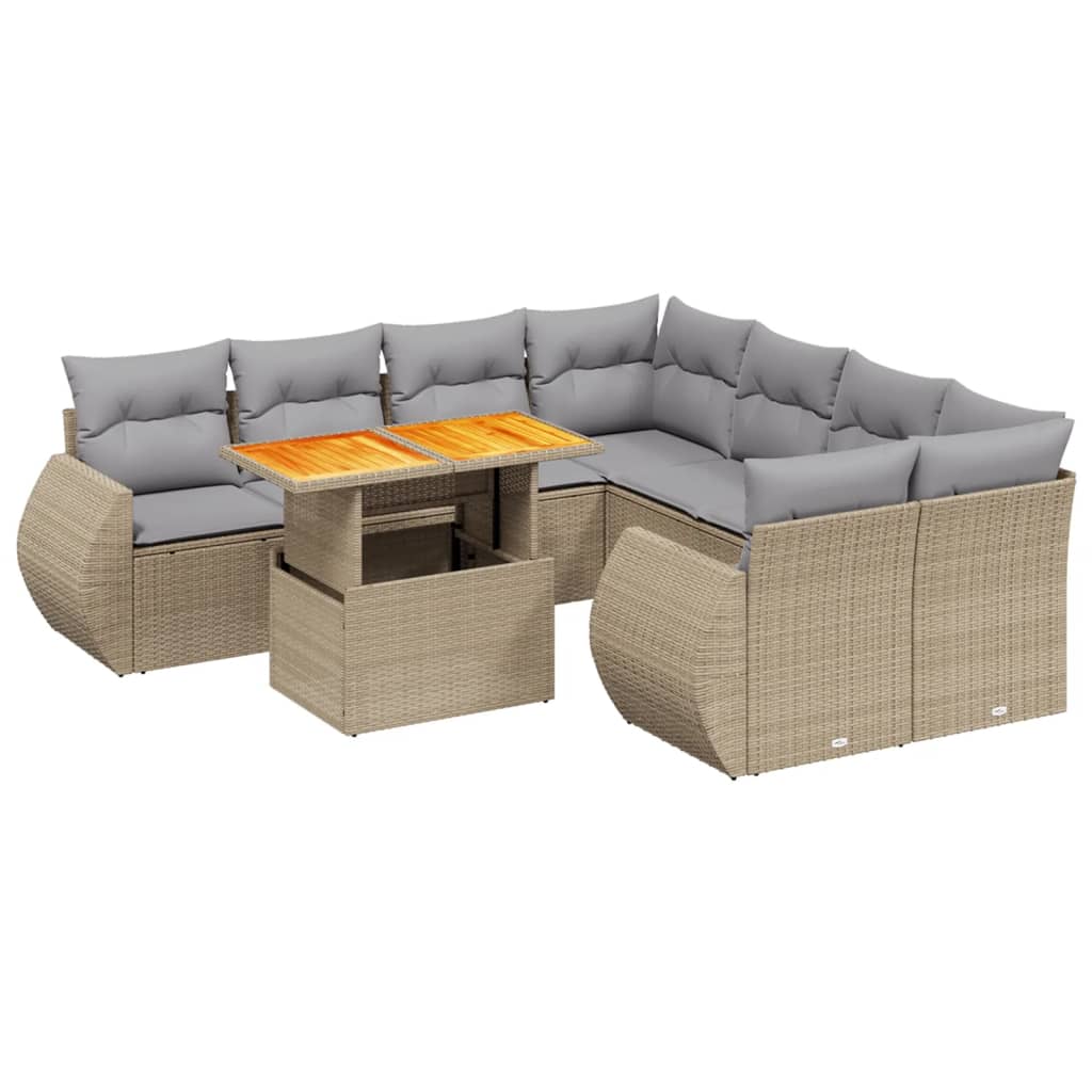 9-dijelni set vrtnih sofa s jastucima bež od poliratana