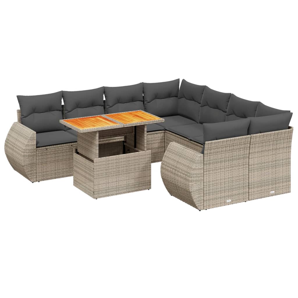 9-dijelni set vrtnih sofa od poliratana s jastucima sivi