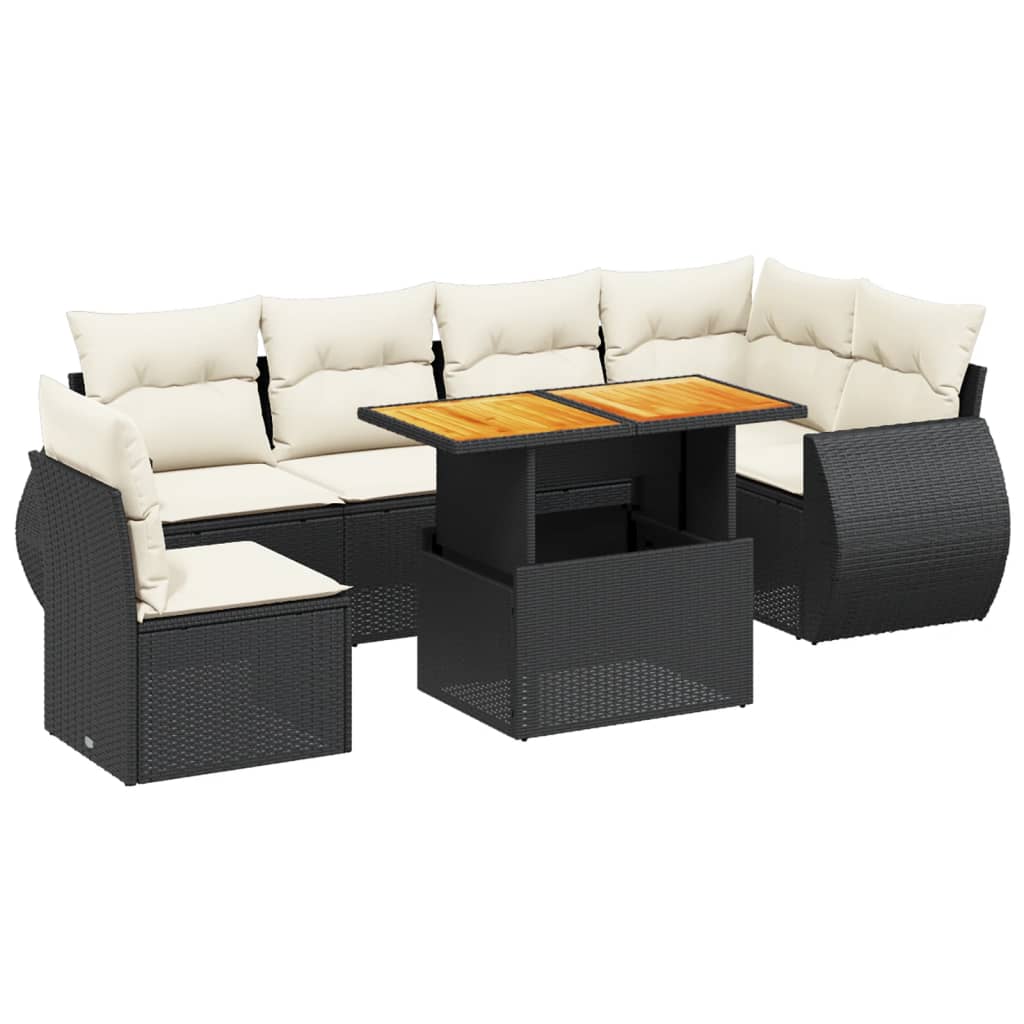 7-dijelni set vrtnih sofa od poliratana s jastucima crni Crna 100 x 55 x 73 cm