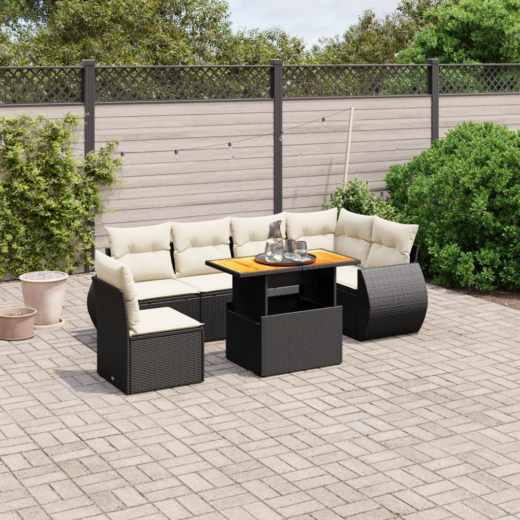 7-dijelni set vrtnih sofa od poliratana s jastucima crni Crna 100 x 55 x 73 cm