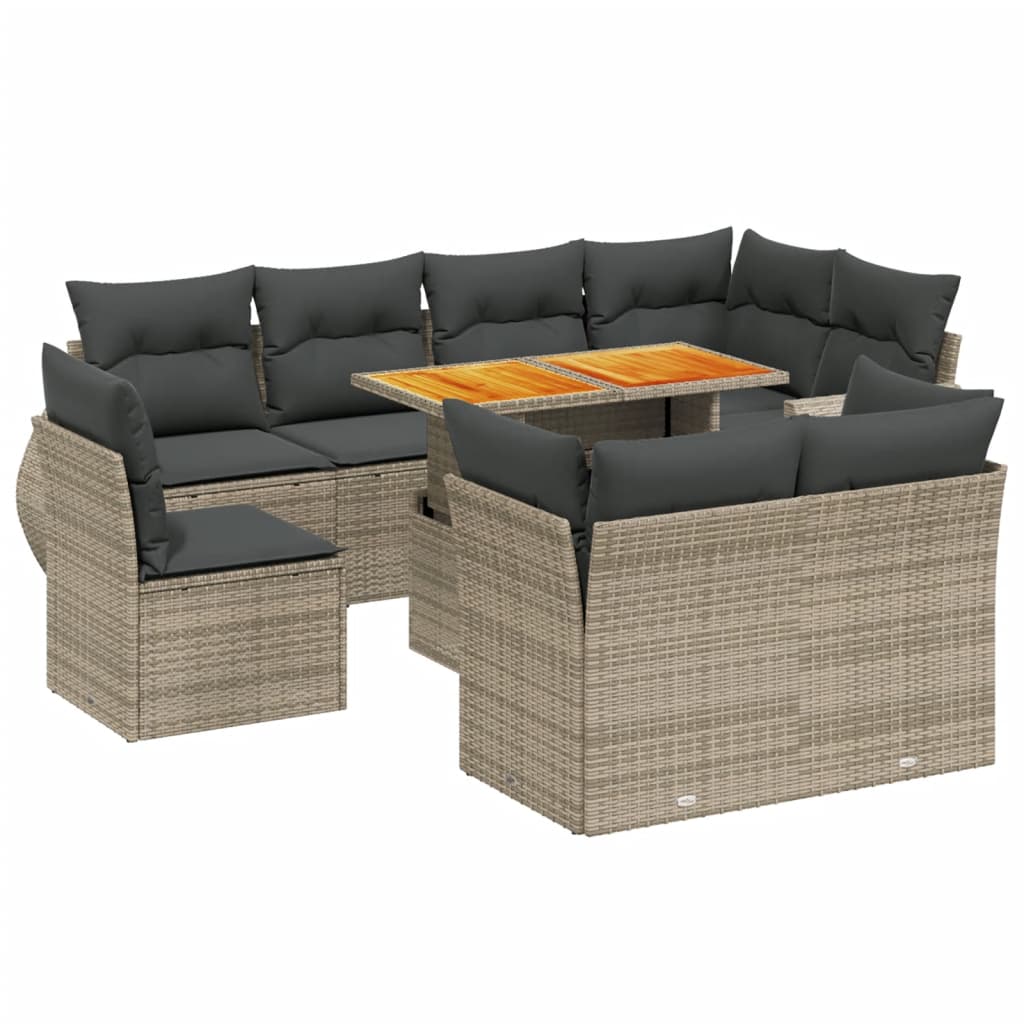 9-dijelni set vrtnih sofa od poliratana s jastucima sivi