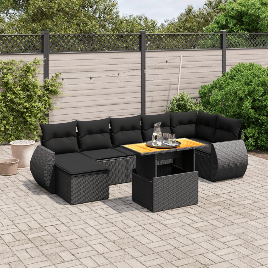 8-dijelni set vrtnih sofa od poliratana s jastucima crni
