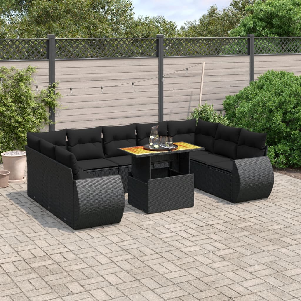 10-dijelni set vrtnih sofa s jastucima crni od poliratana