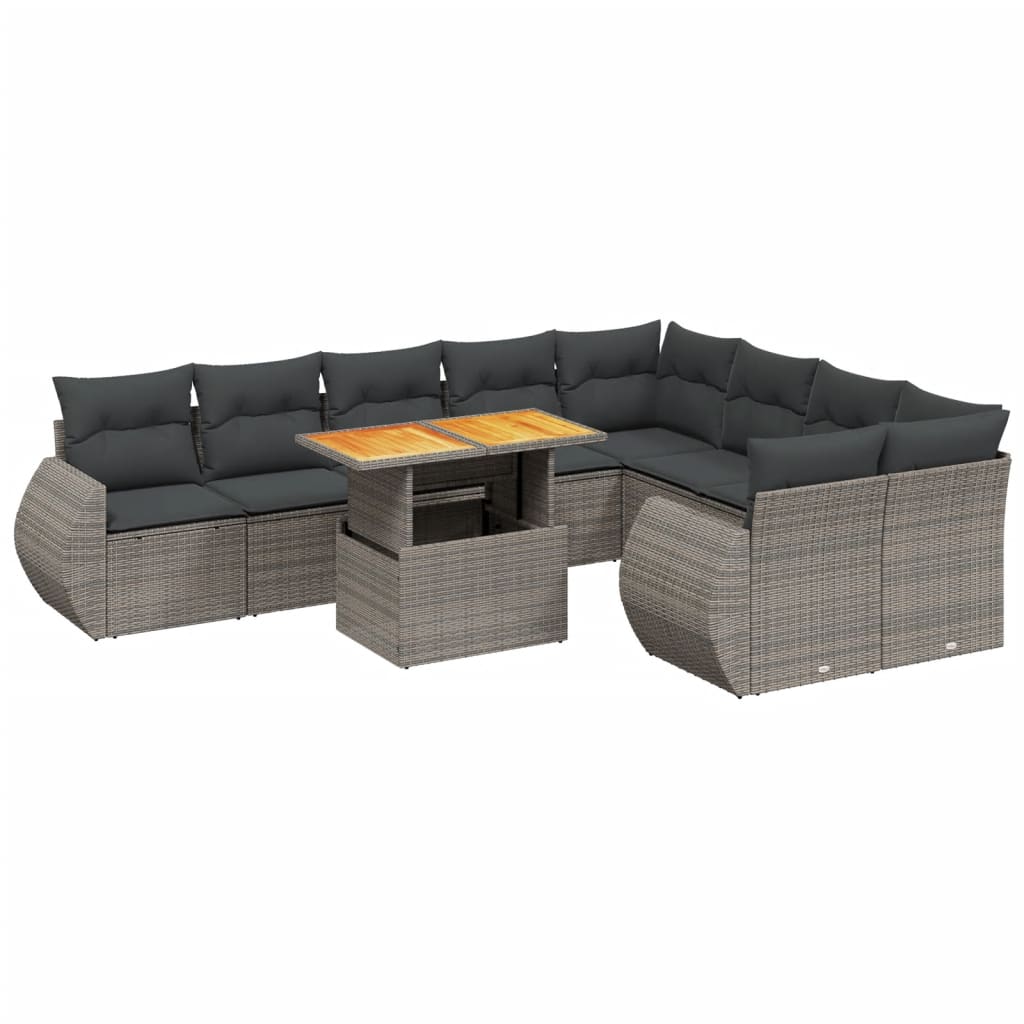 10-dijelni set vrtnih sofa od poliratana s jastucima sivi