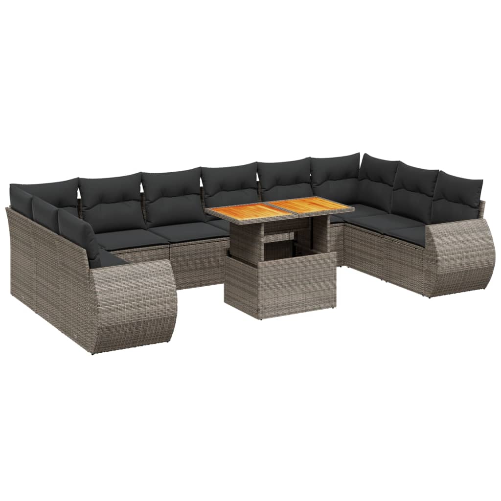 11-dijelni set vrtnih sofa od poliratana s jastucima sivi