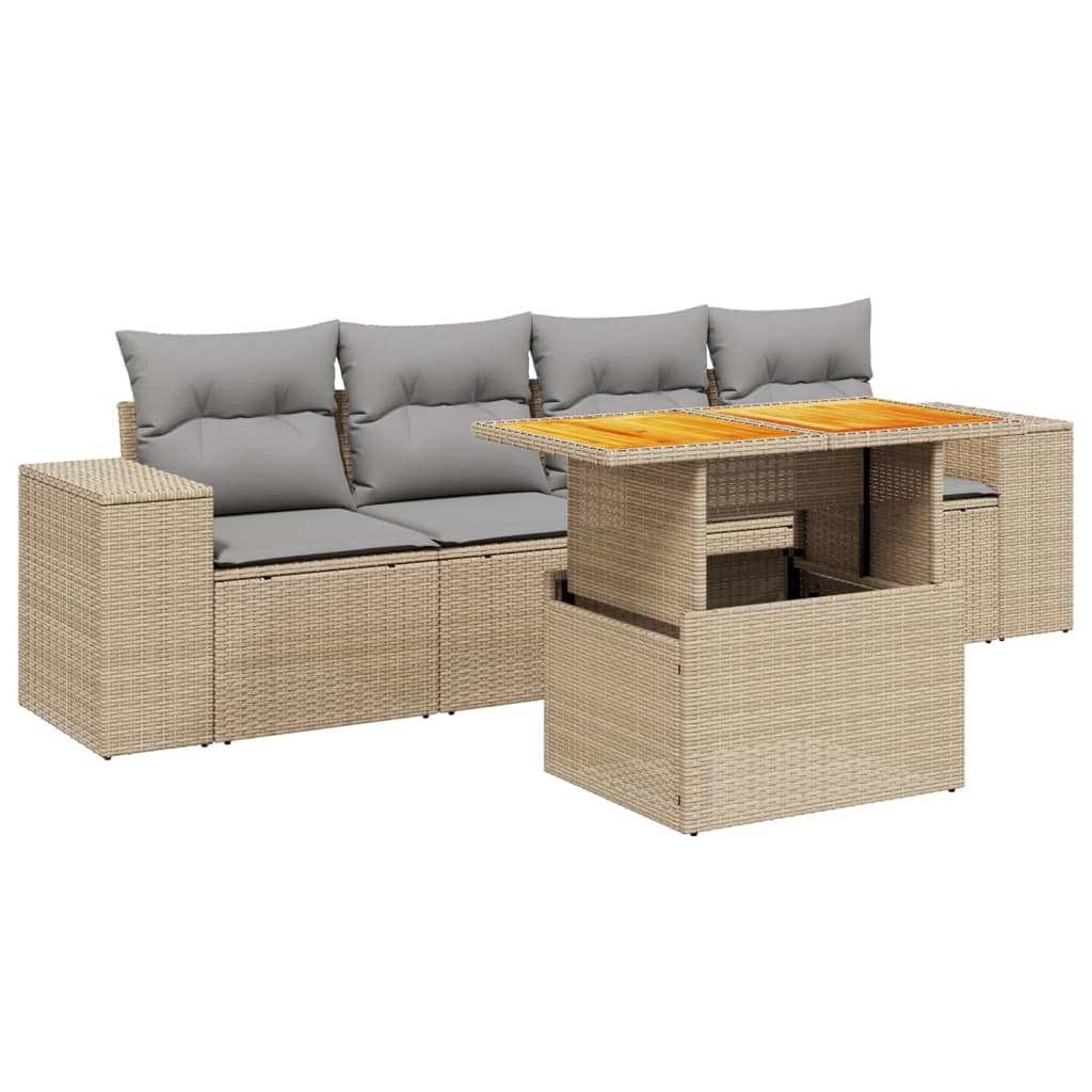 5-dijelni vrtni set sofa s jastucima bež od poliratana