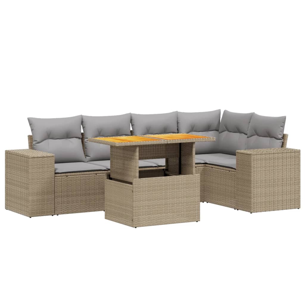 6-dijelni set vrtnih sofa s jastucima bež od poliratana