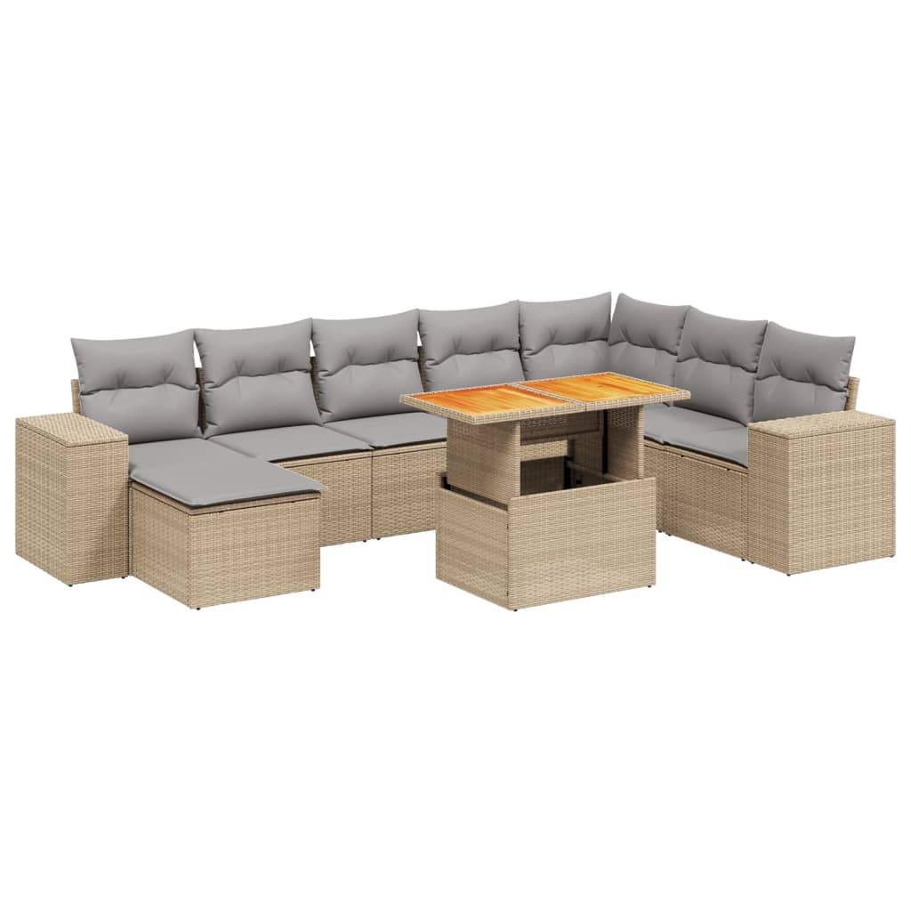 9-dijelni set vrtnih sofa s jastucima bež od poliratana