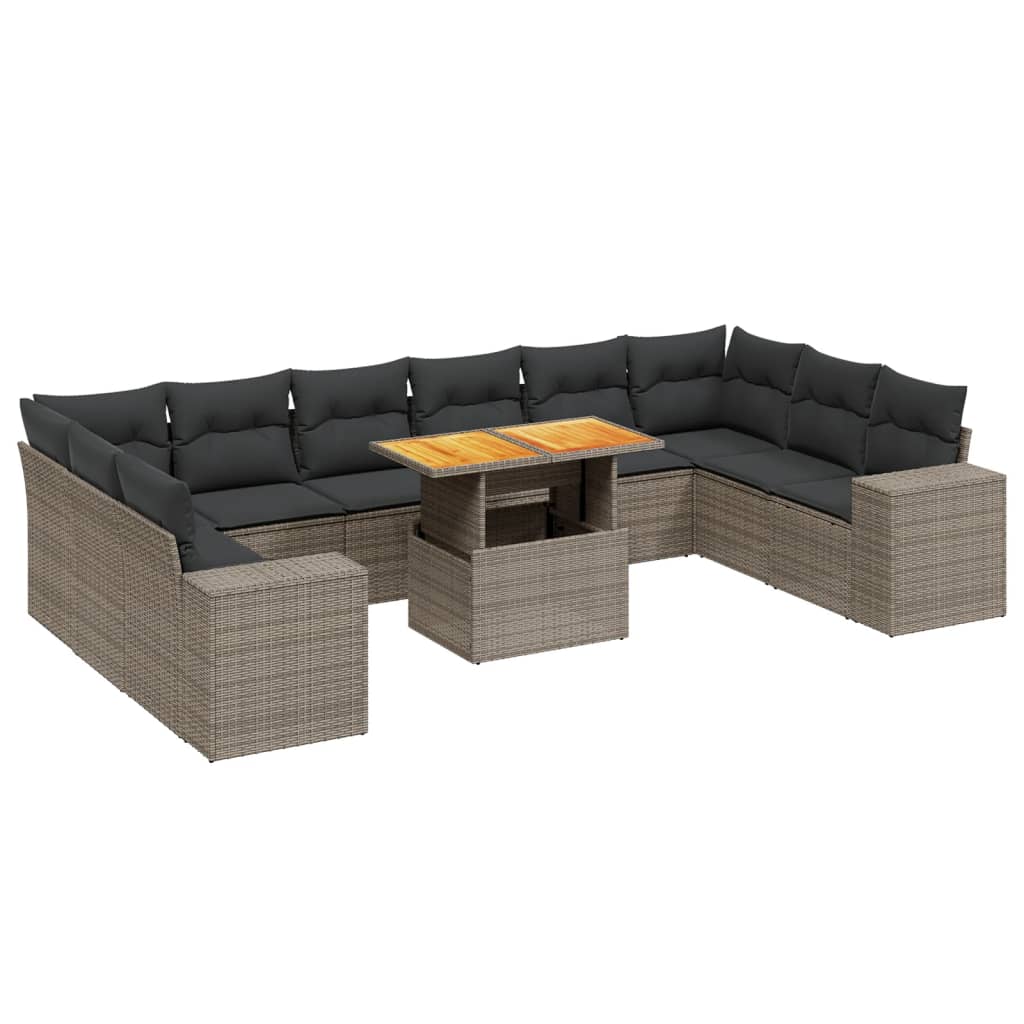 11-dijelni set vrtnih sofa od poliratana s jastucima sivi