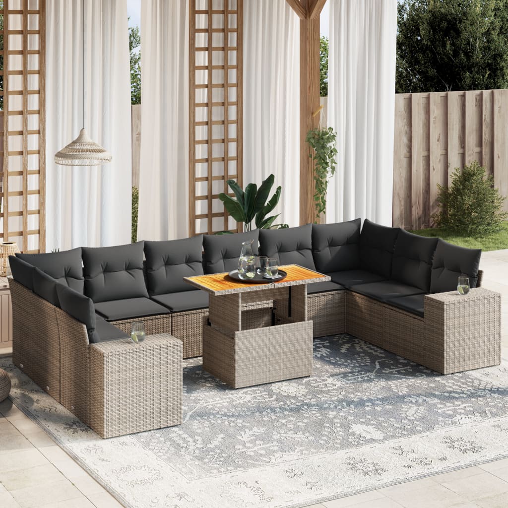 11-dijelni set vrtnih sofa od poliratana s jastucima sivi