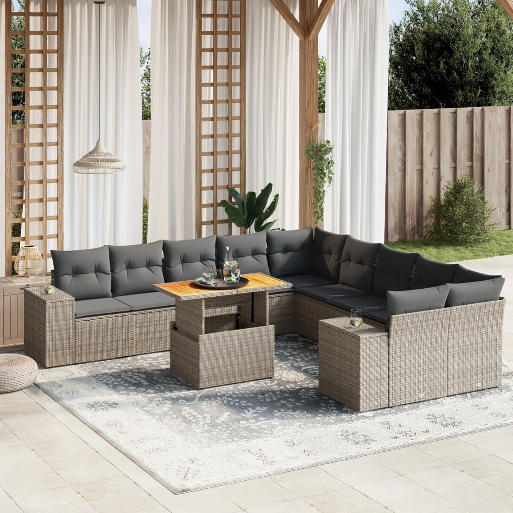 11-dijelni set vrtnih sofa od poliratana s jastucima sivi