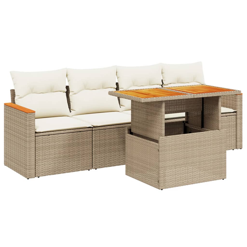 5-dijelni vrtni set sofa s jastucima bež od poliratana