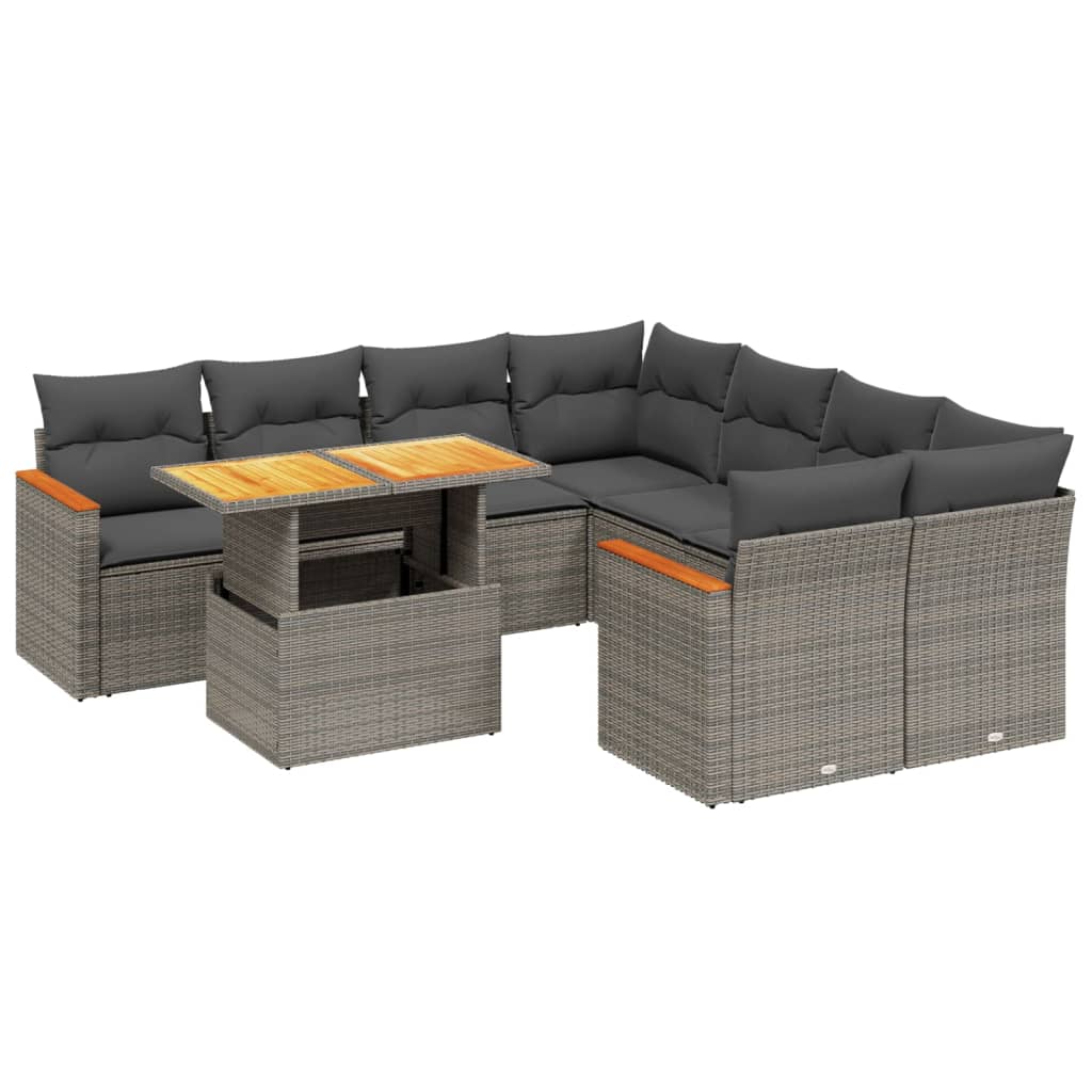 9-dijelni set vrtnih sofa od poliratana s jastucima sivi