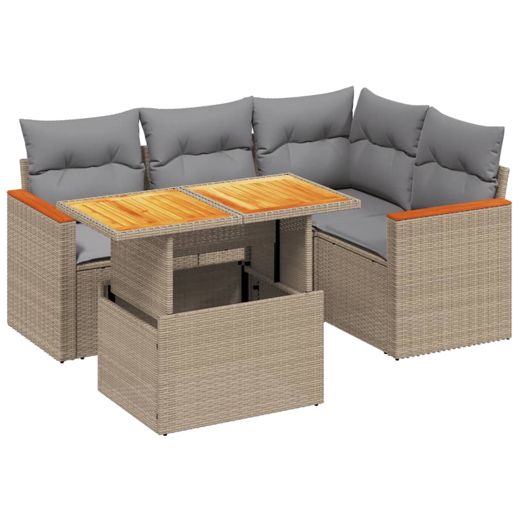 5-dijelni vrtni set sofa s jastucima bež od poliratana