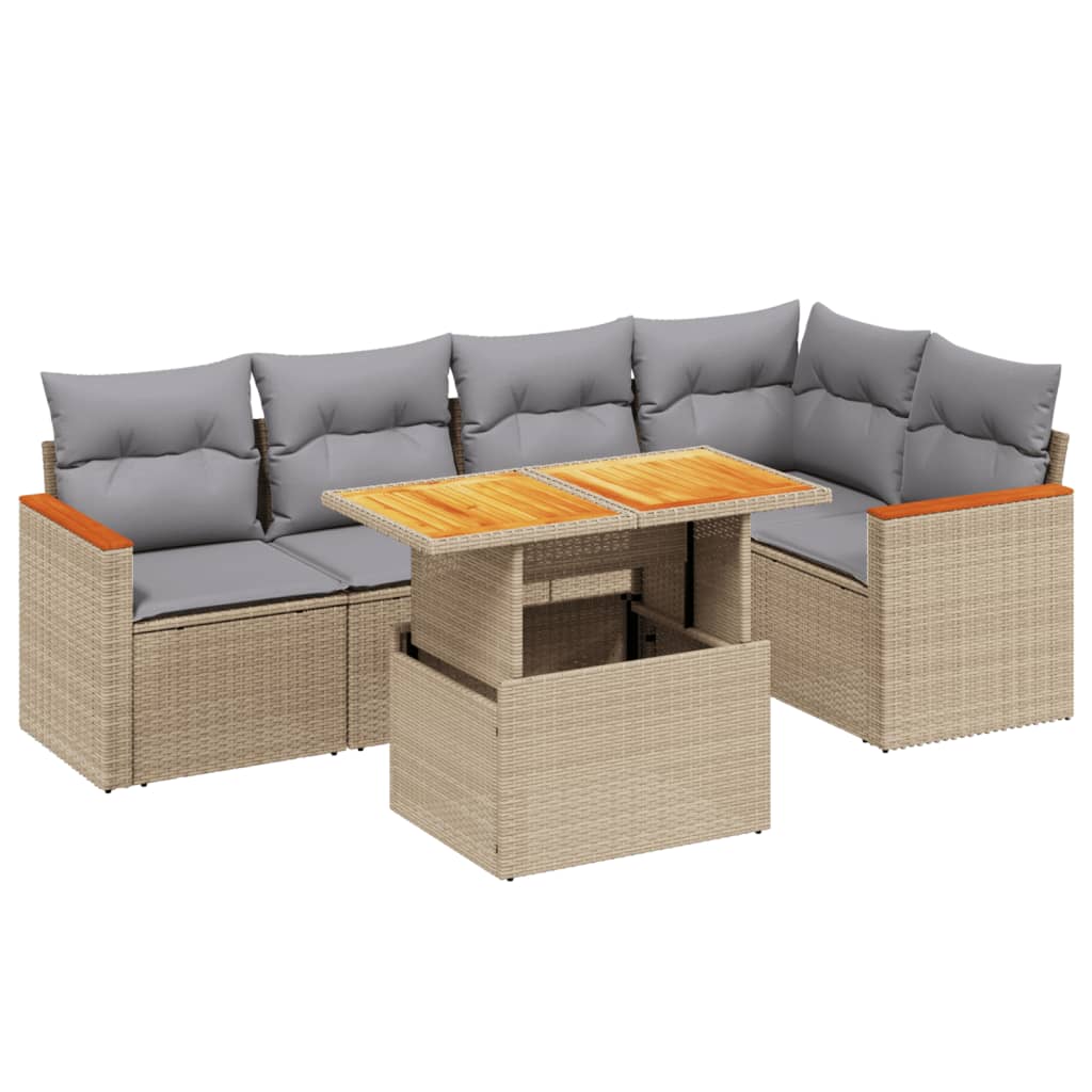 6-dijelni set vrtnih sofa s jastucima bež od poliratana