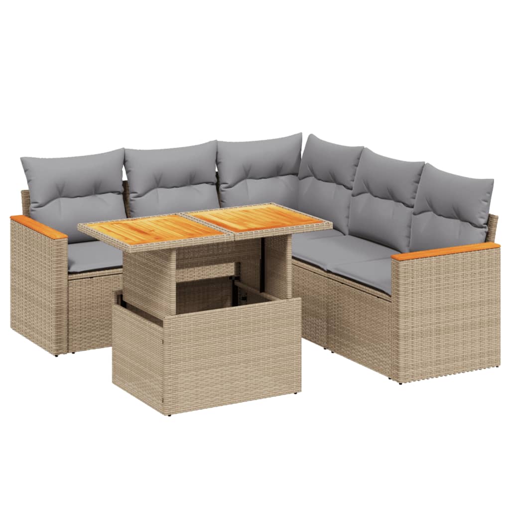 6-dijelni set vrtnih sofa s jastucima bež od poliratana