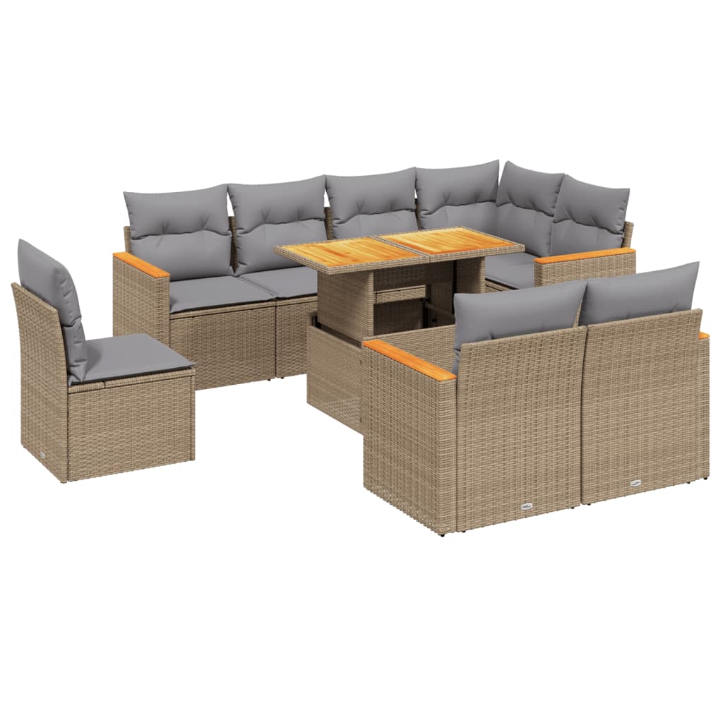 9-dijelni set vrtnih sofa s jastucima bež od poliratana