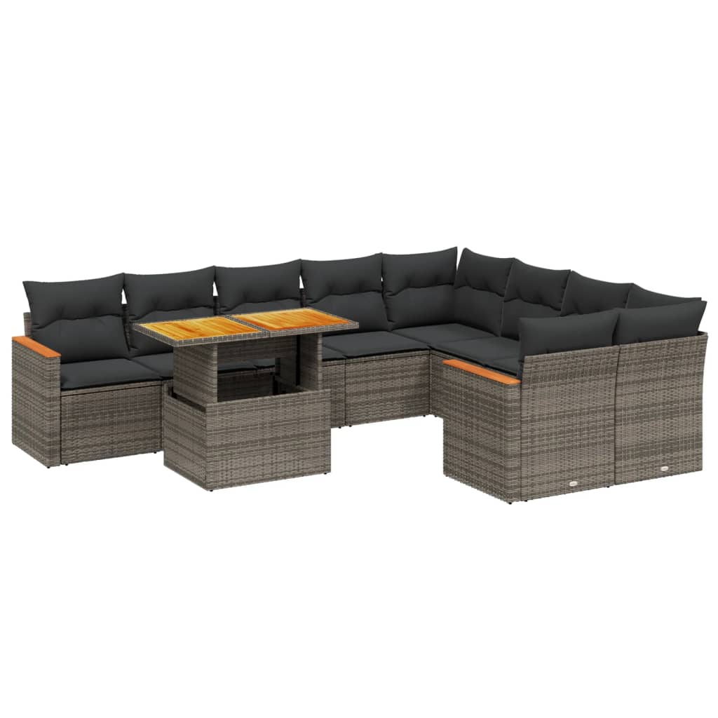 10-dijelni set vrtnih sofa od poliratana s jastucima sivi