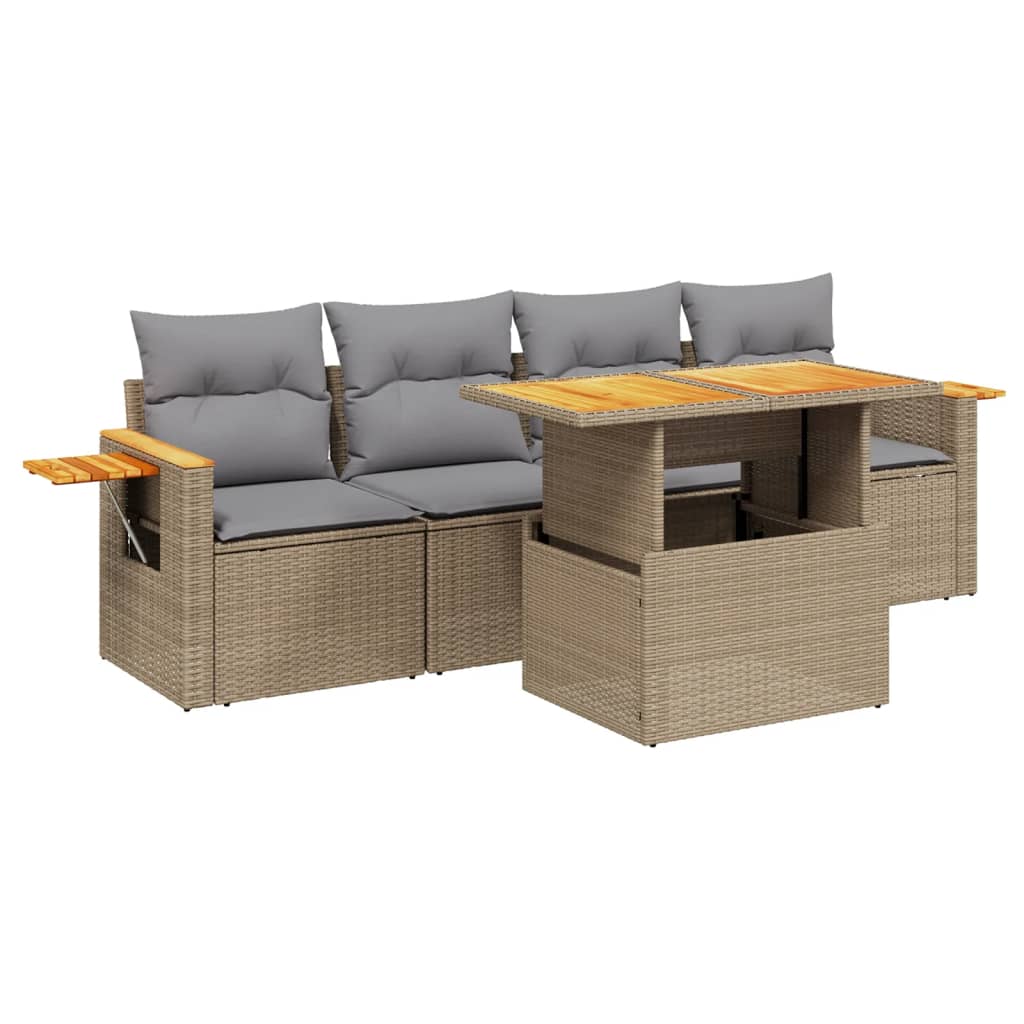 5-dijelni vrtni set sofa s jastucima bež od poliratana