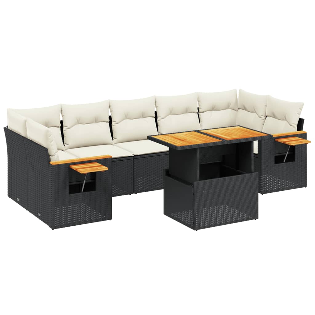 8-dijelni set vrtnih sofa od poliratana s jastucima crni