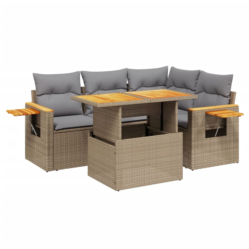 5-dijelni vrtni set sofa s jastucima bež od poliratana