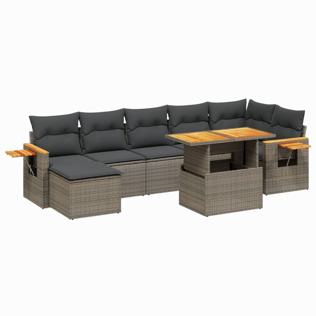 8-dijelni set vrtnih sofa od poliratana s jastucima sivi