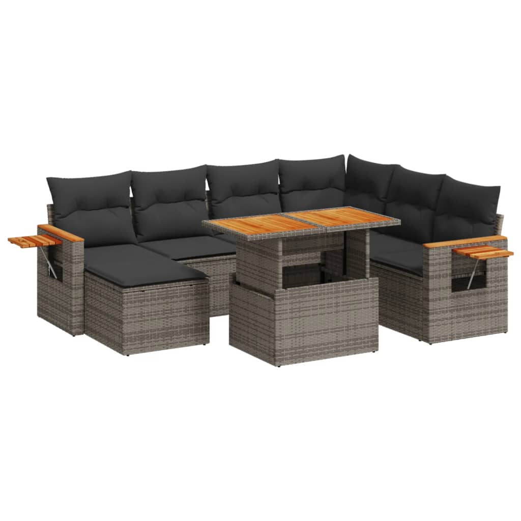 8-dijelni set vrtnih sofa od poliratana s jastucima sivi