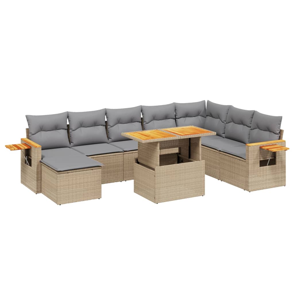 9-dijelni set vrtnih sofa s jastucima bež od poliratana