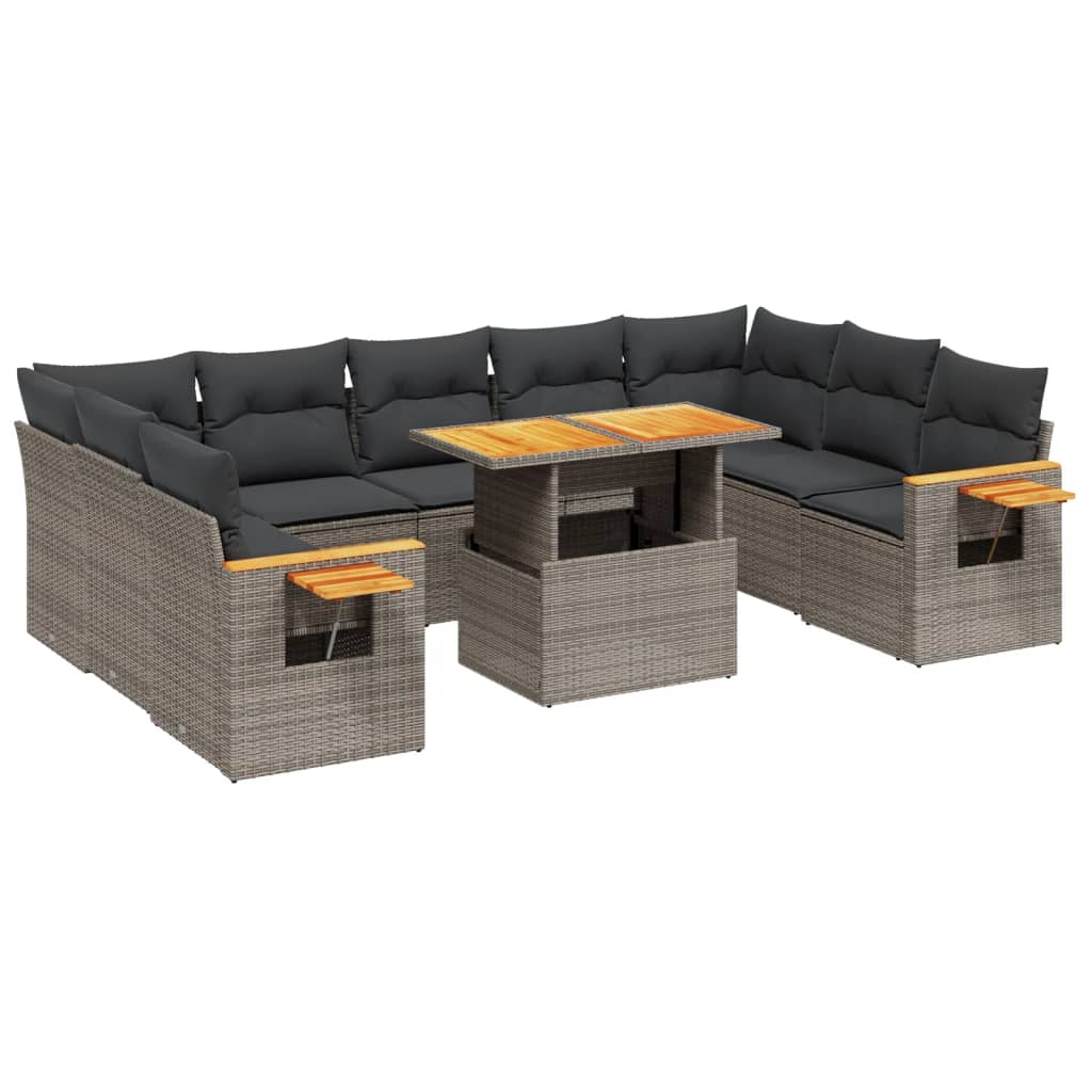 10-dijelni set vrtnih sofa od poliratana s jastucima sivi