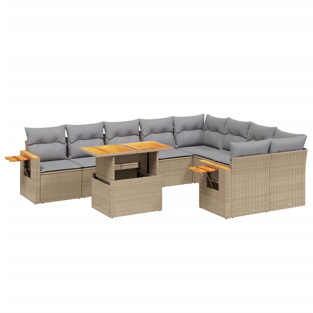 10-dijelni set vrtnih sofa s jastucima bež od poliratana