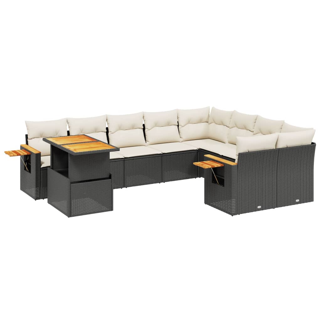 10-dijelni set vrtnih sofa s jastucima crni od poliratana