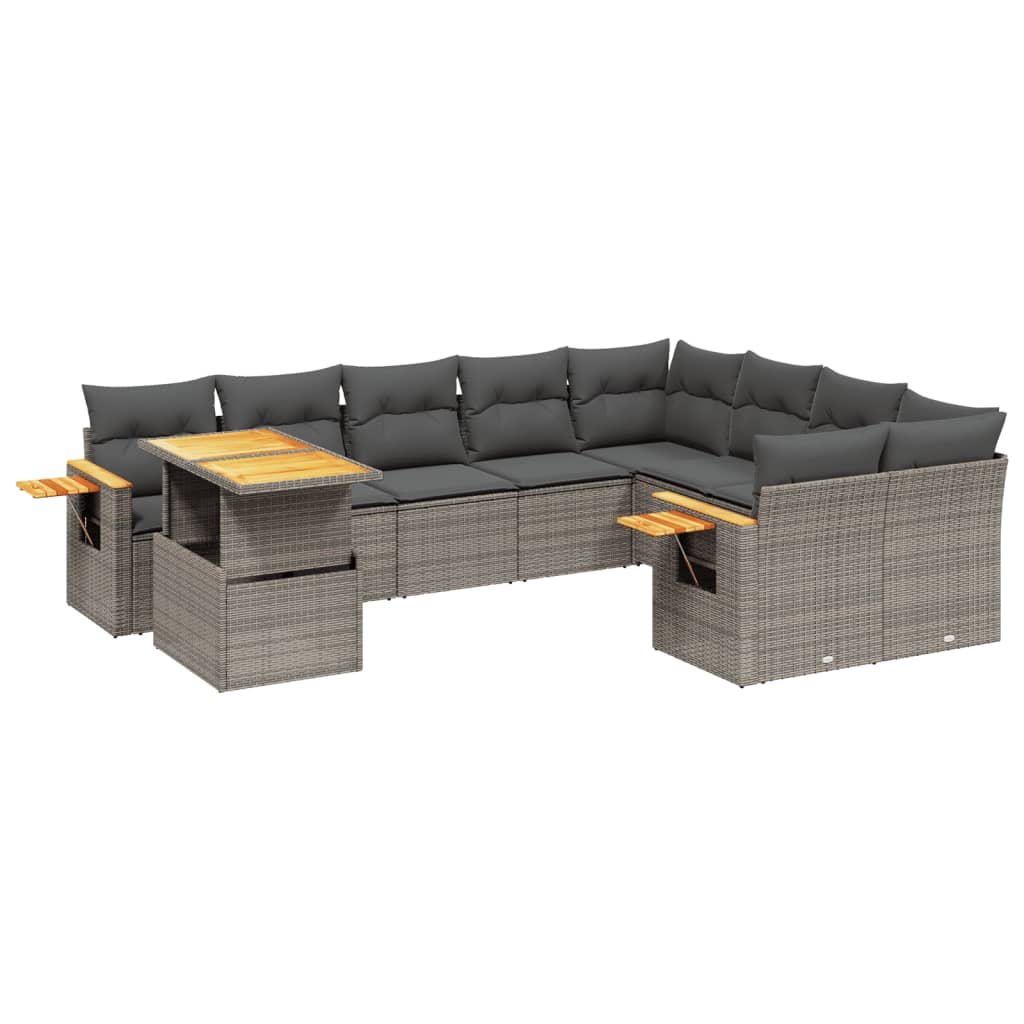 10-dijelni set vrtnih sofa od poliratana s jastucima sivi