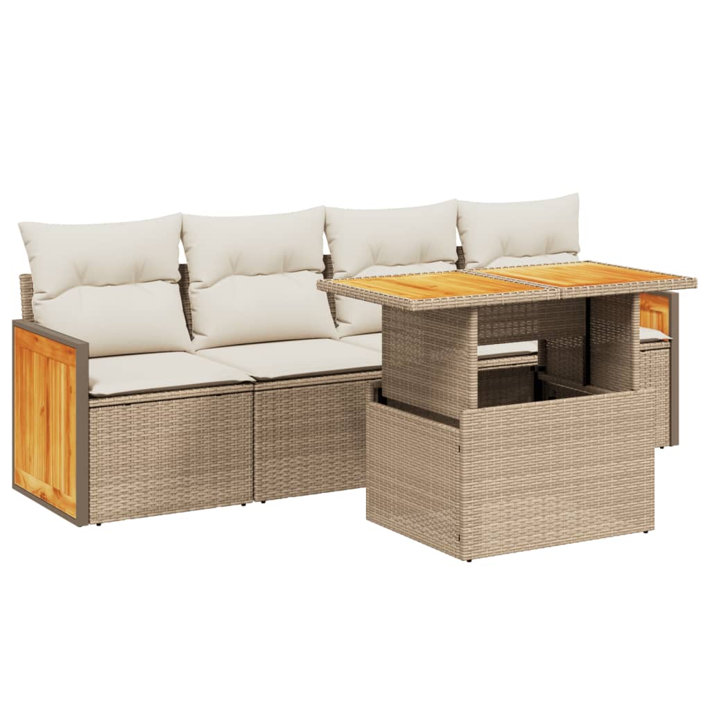 5-dijelni vrtni set sofa s jastucima bež od poliratana