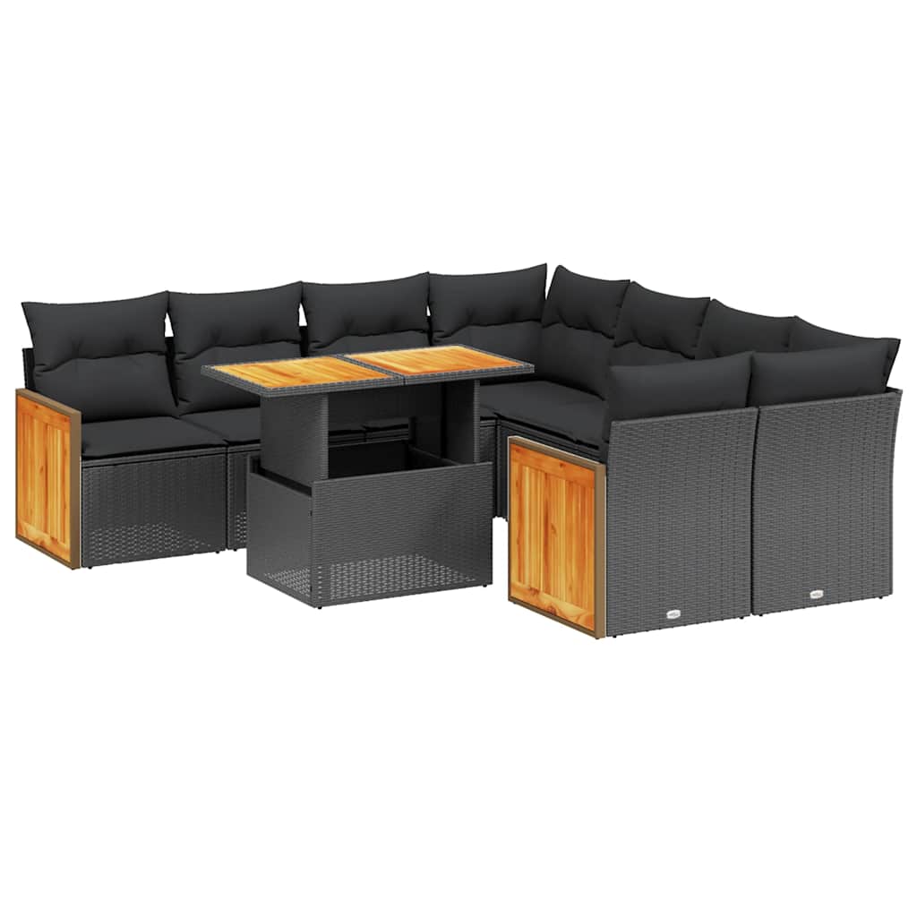 9-dijelni set vrtnih sofa s jastucima crni od poliratana