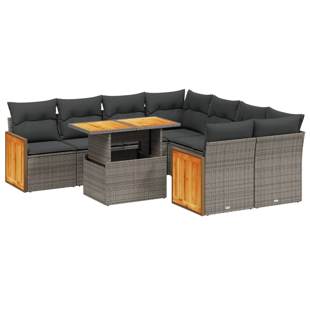9-dijelni set vrtnih sofa od poliratana s jastucima sivi