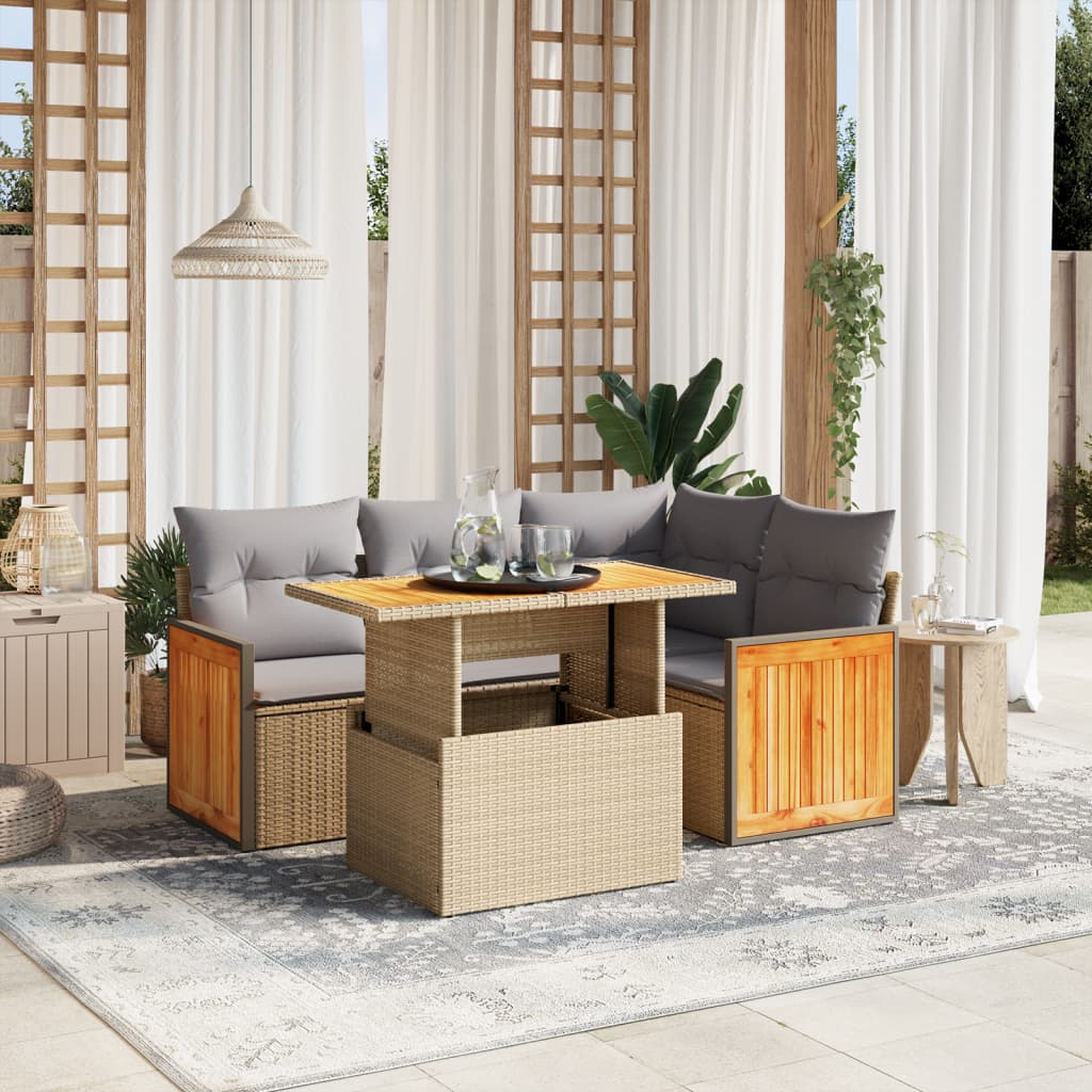 5-dijelni vrtni set sofa s jastucima bež od poliratana