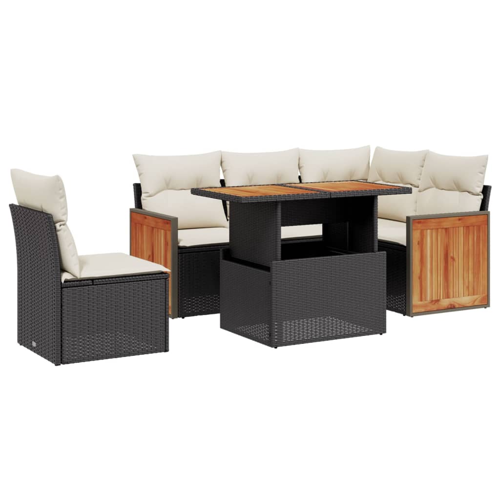 6-dijelni set vrtnih sofa s jastucima crni od poliratana