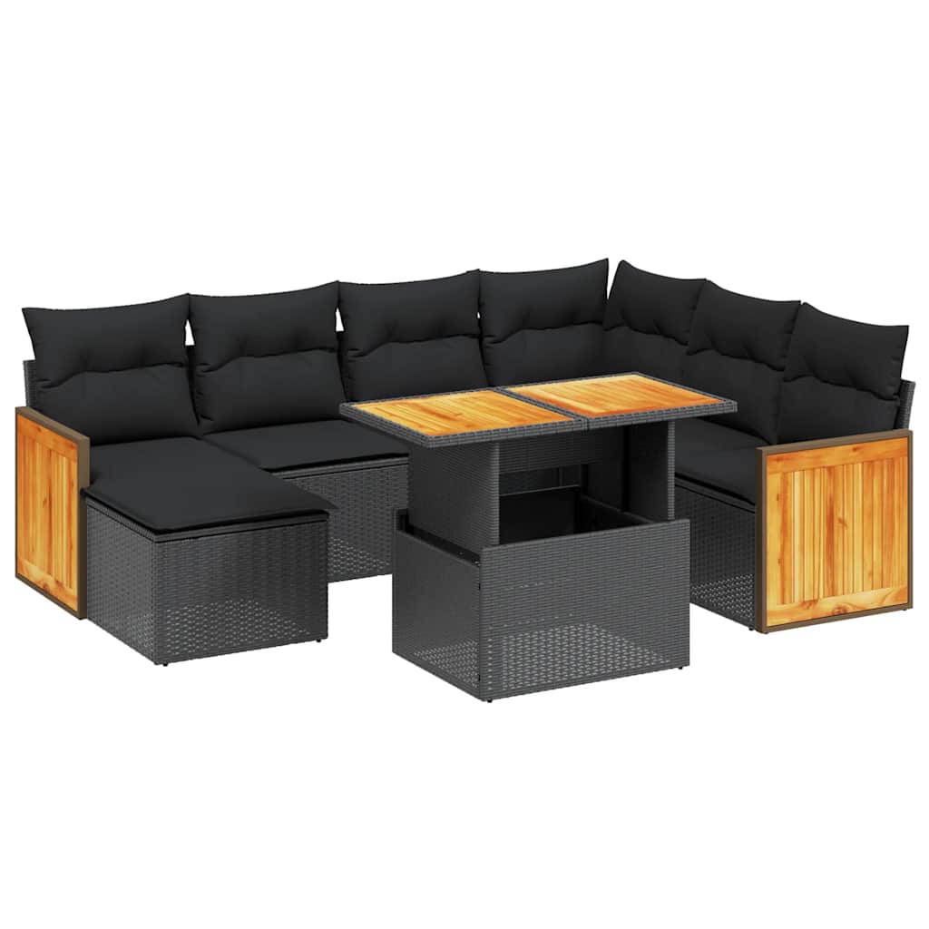 8-dijelni set vrtnih sofa od poliratana s jastucima crni