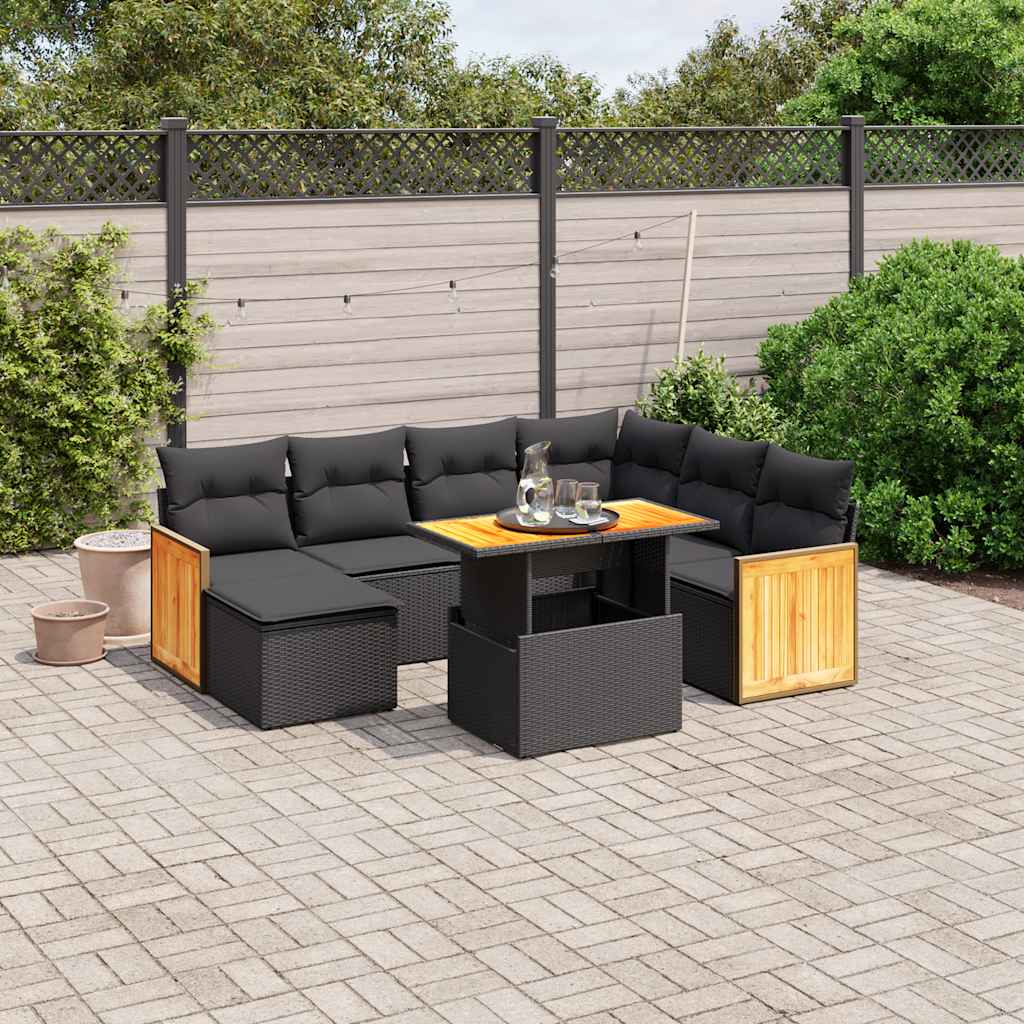 8-dijelni set vrtnih sofa od poliratana s jastucima crni