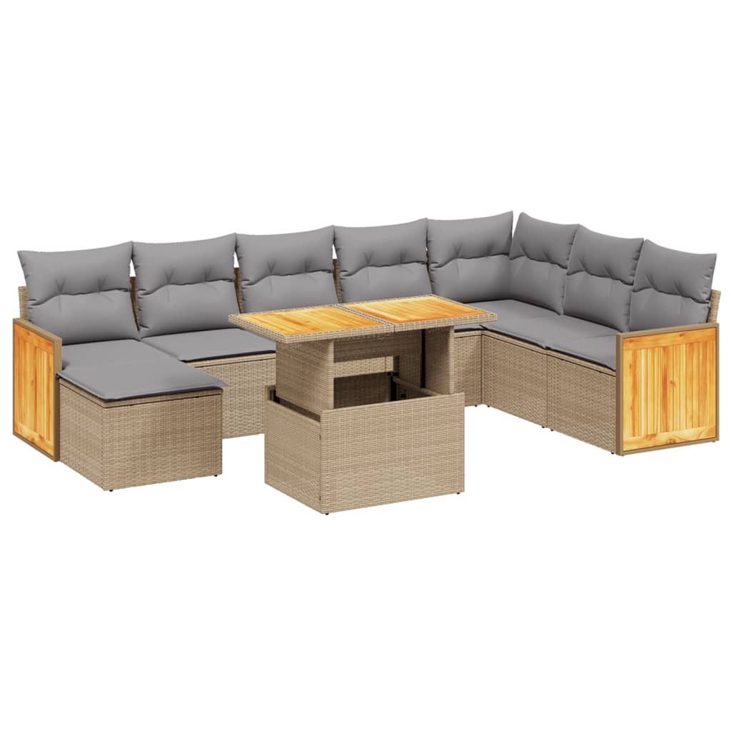 9-dijelni set vrtnih sofa s jastucima bež od poliratana