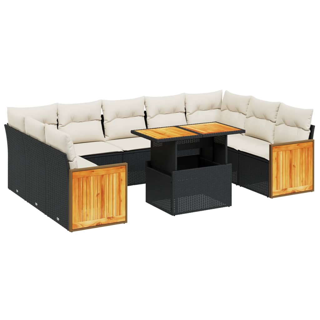 10-dijelni set vrtnih sofa s jastucima crni od poliratana